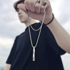 Black Rectangle Pendant Necklace Men Stainless Steel Chain Men Necklace Jewelry nowadaysfashion