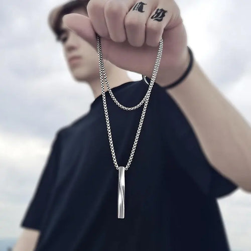 Black Rectangle Pendant Necklace Men Stainless Steel Chain Men Necklace Jewelry nowadaysfashion
