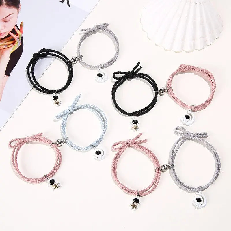 2Pcs/ Set Cartoon Magnetic Couple Bracelets with Moon Robots Pendant nowadaysfashion
