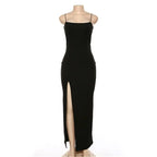 Backless Strap Split Dress Women Elastic Long Dresses Sleeveless Camisole Dress nowadaysfashion