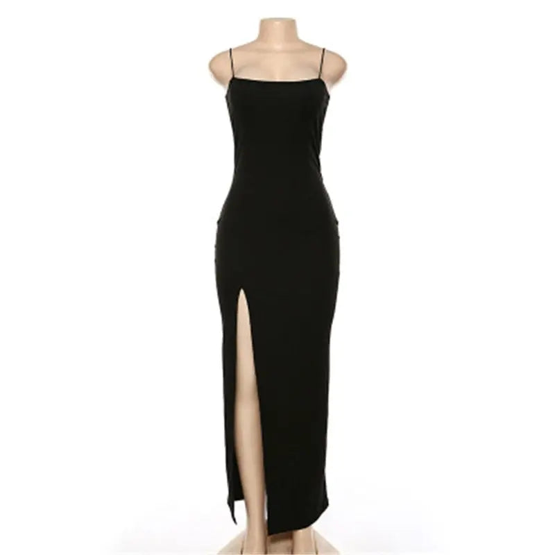 Backless Strap Split Dress Women Elastic Long Dresses Sleeveless Camisole Dress nowadaysfashion