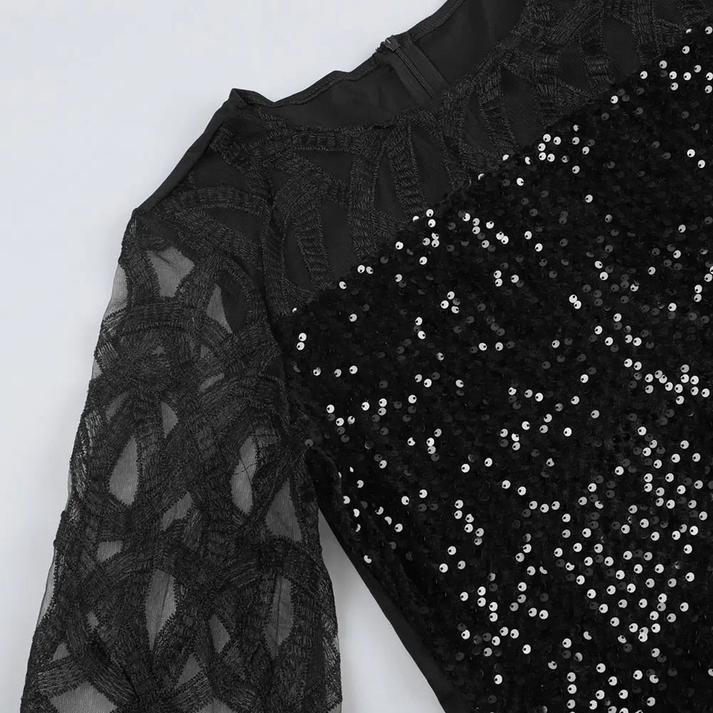 Elegant Sequin Evening Party Dresses 2022 Spring Mesh Patchwork Casual Midi Dress nowadaysfashion