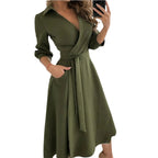 Spring Summer Lady Cover Up Women's Shirt Dress Wave Print Long Sleeve V-Neck Casual Dress Plus Size nowadaysfashion