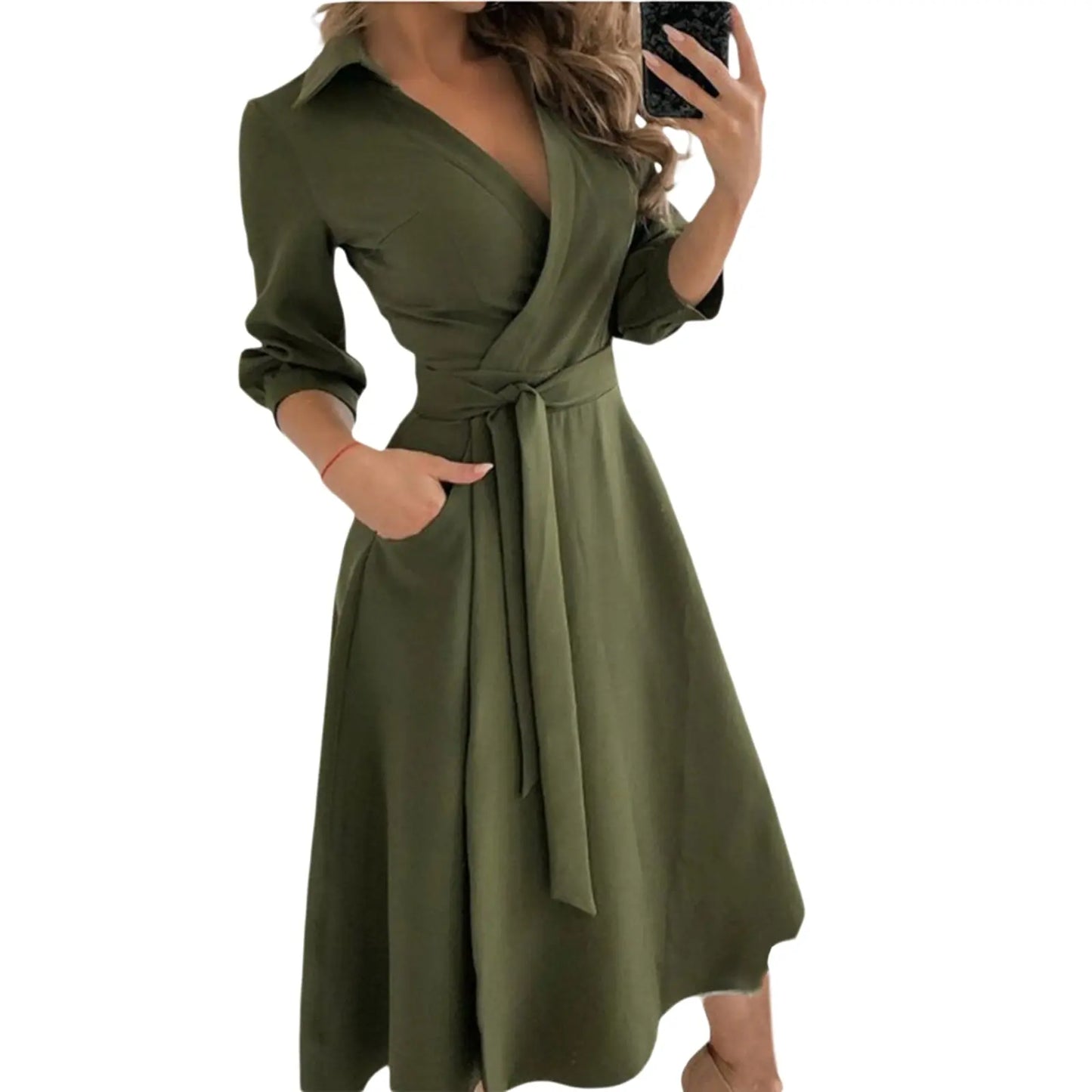 Spring Summer Lady Cover Up Women's Shirt Dress Wave Print Long Sleeve V-Neck Casual Dress Plus Size nowadaysfashion
