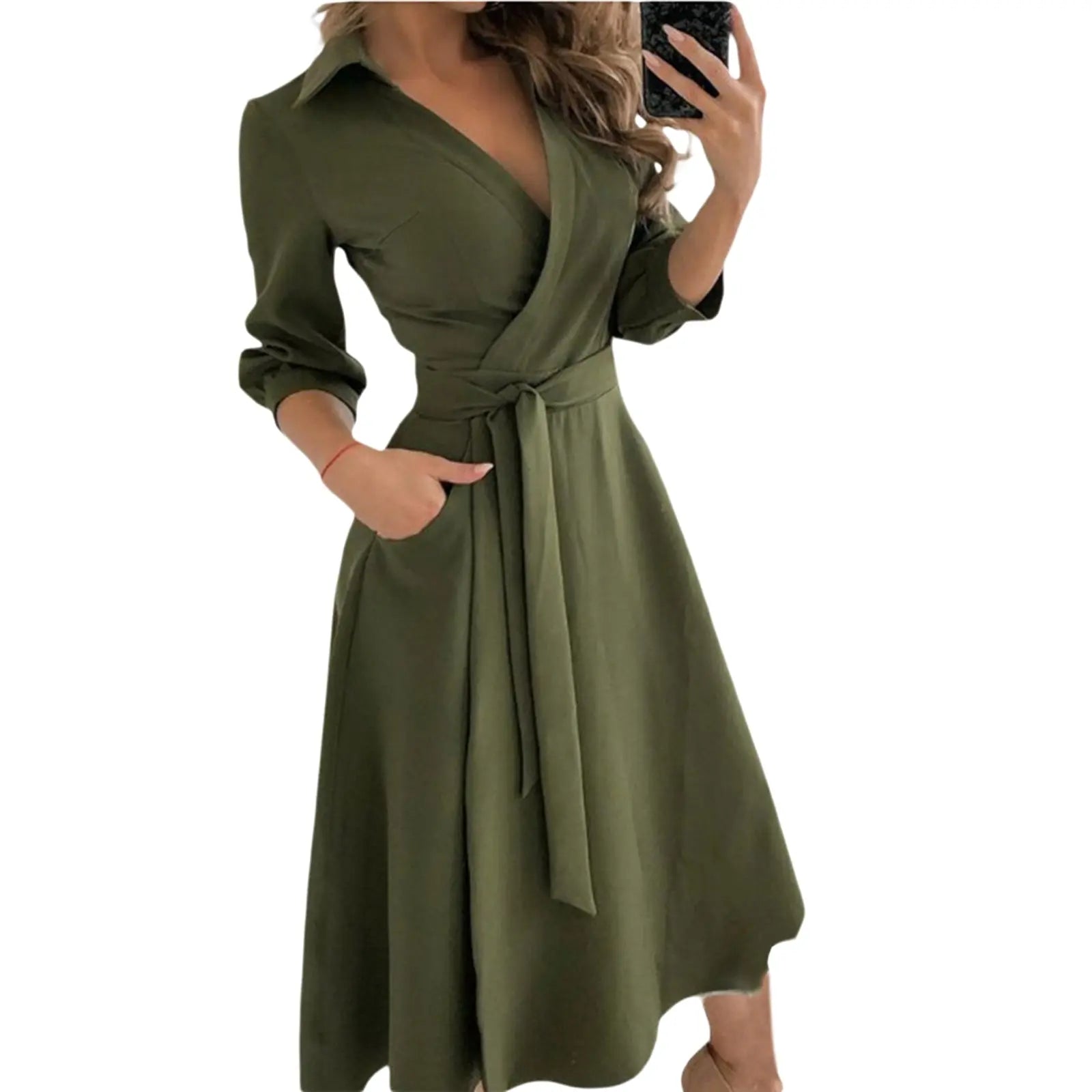 Spring Summer Lady Cover Up Women's Shirt Dress Wave Print Long Sleeve V-Neck Casual Dress Plus Size nowadaysfashion