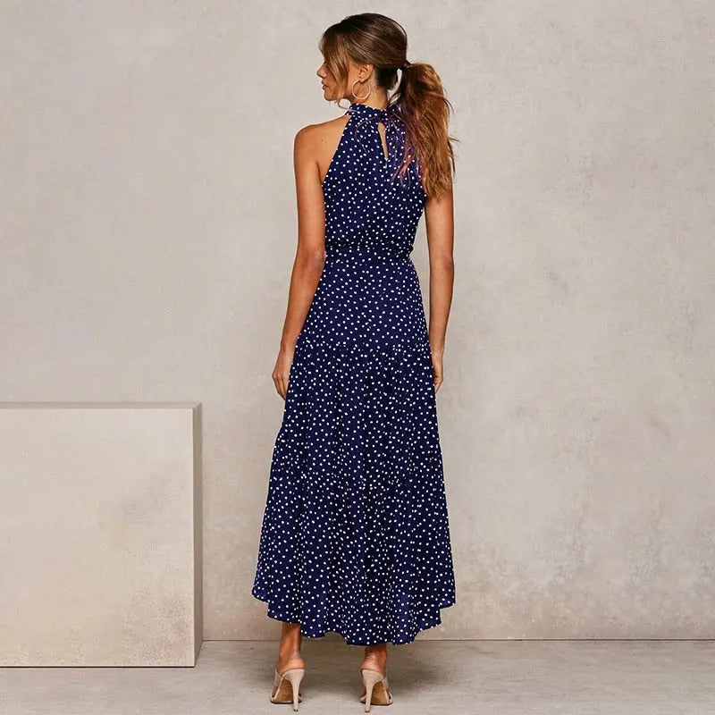 Summer Long Dress Polka Dot Casual Dresses Black Sexy Halter Strapless Sundress Vacation nowadaysfashion