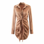 mini dress summer long sleeves women irregularity pleated vocation style loose white shirtdress nowadaysfashion