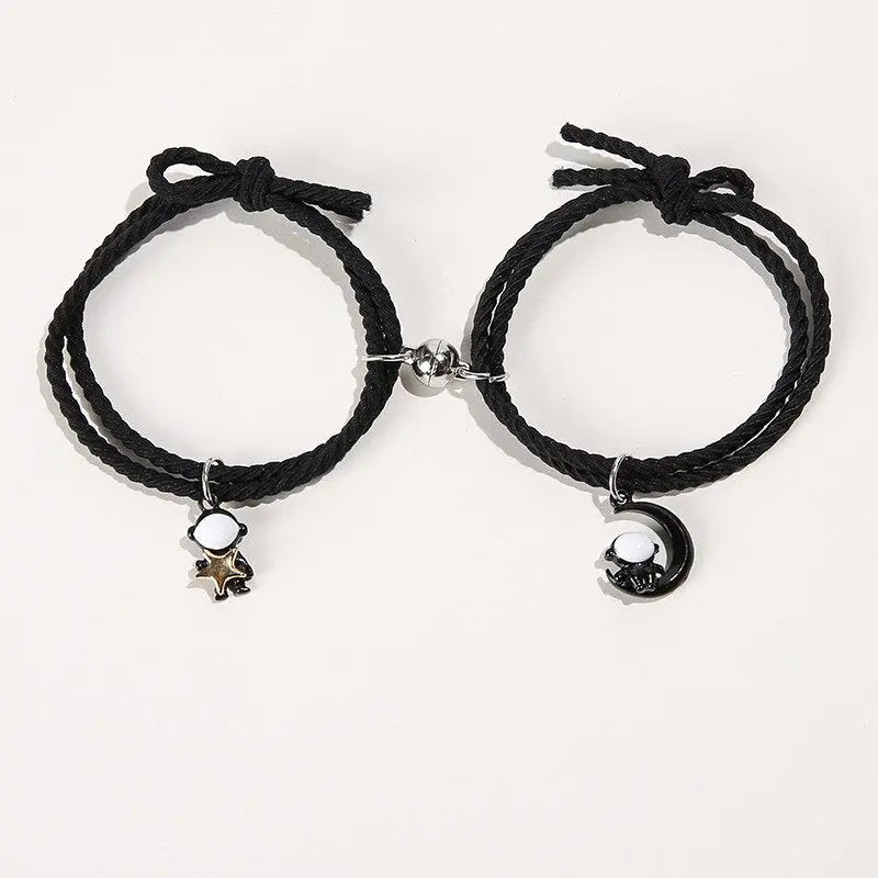 2Pcs/ Set Cartoon Magnetic Couple Bracelets with Moon Robots Pendant nowadaysfashion