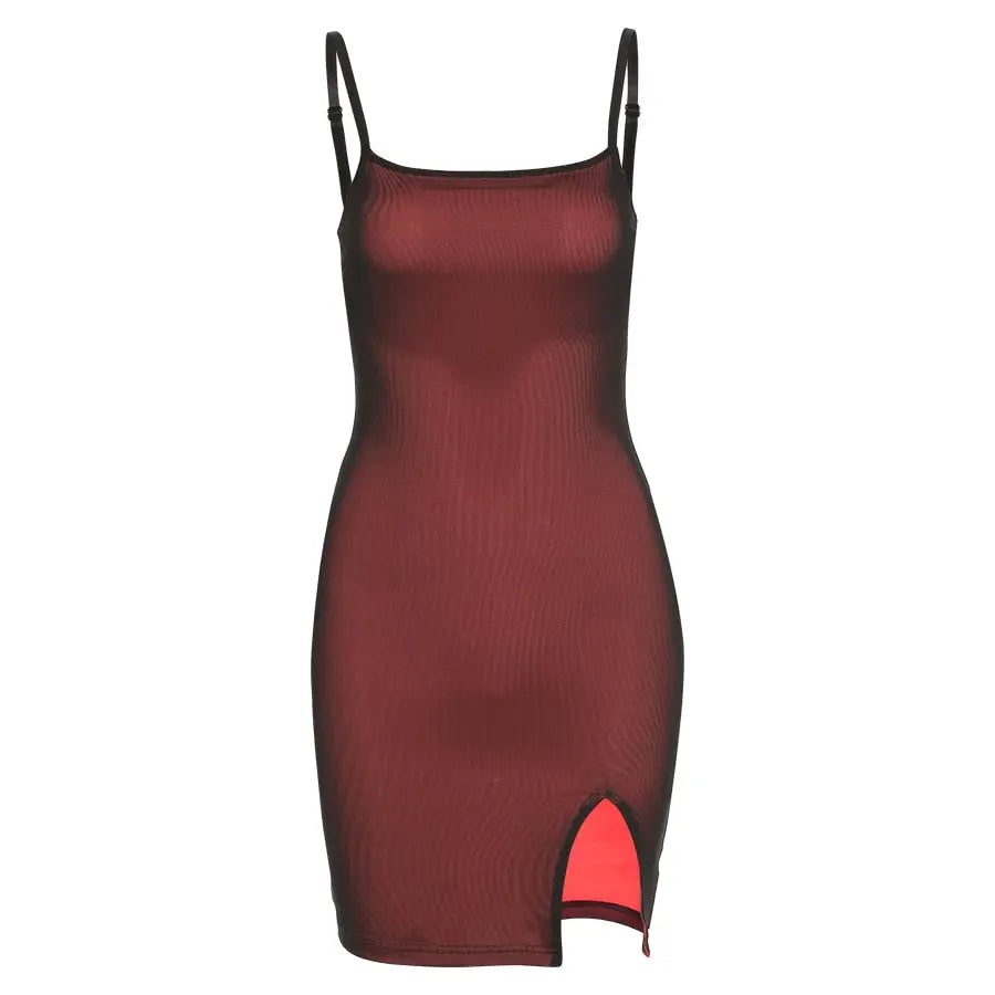 Mesh Double Layer Sexy Skinny Dress Women Sleeveless Party Bodycon 2022 Bandage Elastic Split Slim Outfit nowadaysfashion