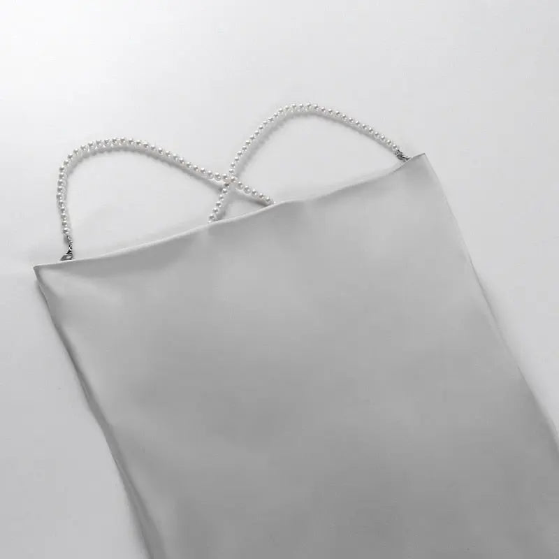 Silk Strap Mini Dresses Backless Solid Color Criss Front Pearl Sexy Summer Sexy Party nowadaysfashion