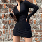 Spring Autumn Stretch Slim Soft Ribbed Knitted Turtleneck Casual Bodycon Zip Dress nowadaysfashion