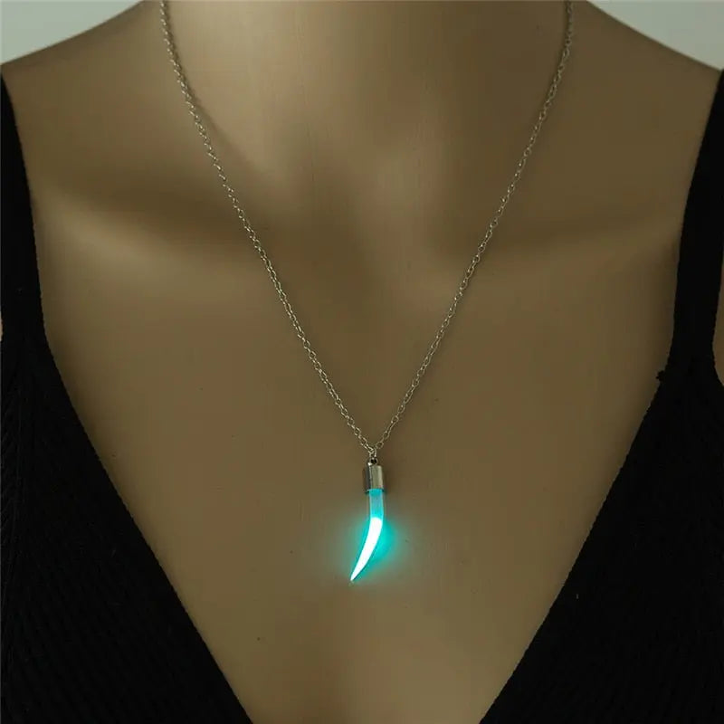 Chili Clavicle Chain Luminous Stone Metal Tooth Pendant Men and Women Personality Gift nowadaysfashion