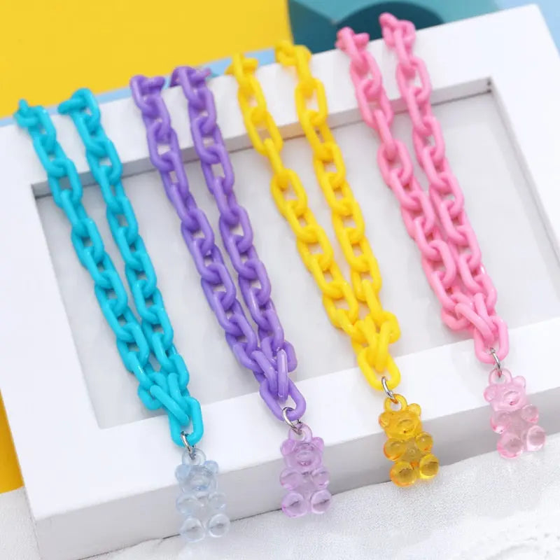 Candy Color Gummy Mini Bear Cartoon Necklace for Women Girls Birthday Jewelry Gifts nowadaysfashion
