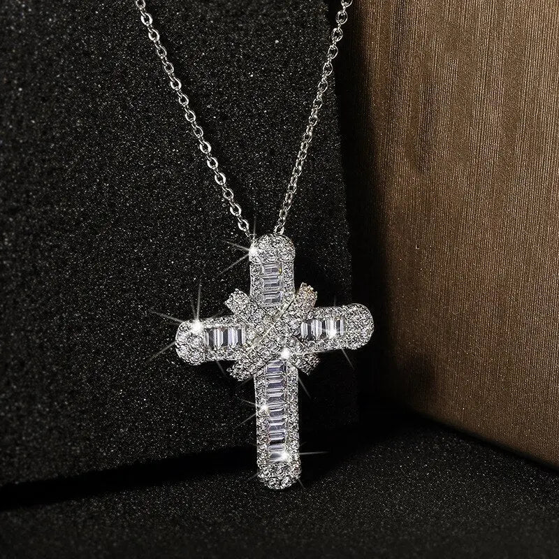 Luxury Women White Crystal Pendant Necklace Charm Silver Color Chain Necklace nowadaysfashion