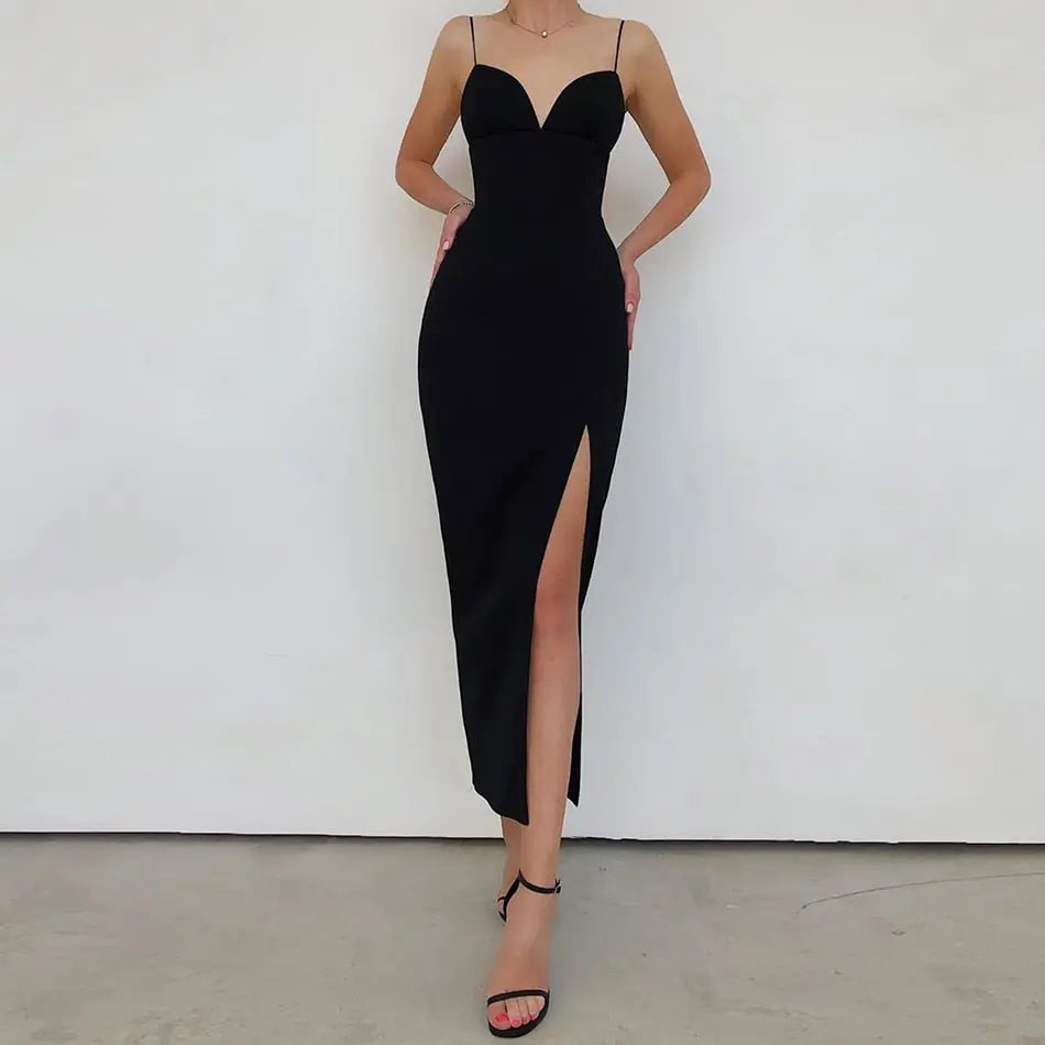 Summer Women White Bodycon Bandage Long Dresses Sexy V Neck Spaghetti Strap Evening nowadaysfashion