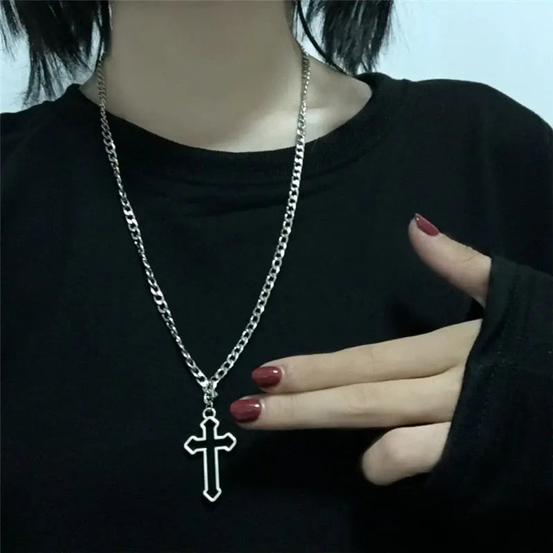 Goth Streetwear Necklaces Grunge Cross Pendants Neck Chain Indie Jewelry nowadaysfashion