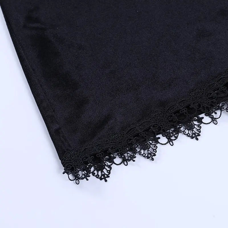 Gothic Dark Cross Black Mini Dress Vintage Sexy Spaghetti Strap High Waist Slit Dresses nowadaysfashion