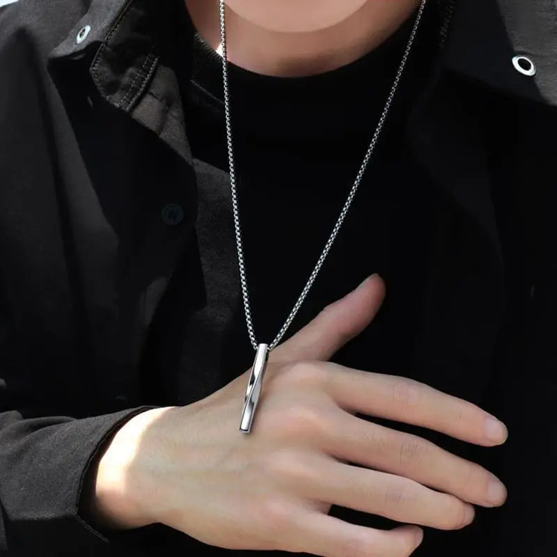 Black Rectangle Pendant Necklace Men Stainless Steel Chain Men Necklace Jewelry nowadaysfashion