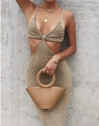 Knitted Maxi Dresses for Women Summer 2021 Elegant Sexy Cut Out Backless Bodycon nowadaysfashion