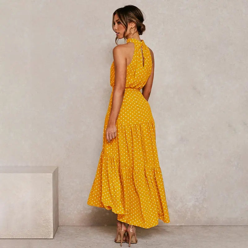 Summer Long Dress Polka Dot Casual Dresses Black Sexy Halter Strapless Sundress Vacation nowadaysfashion