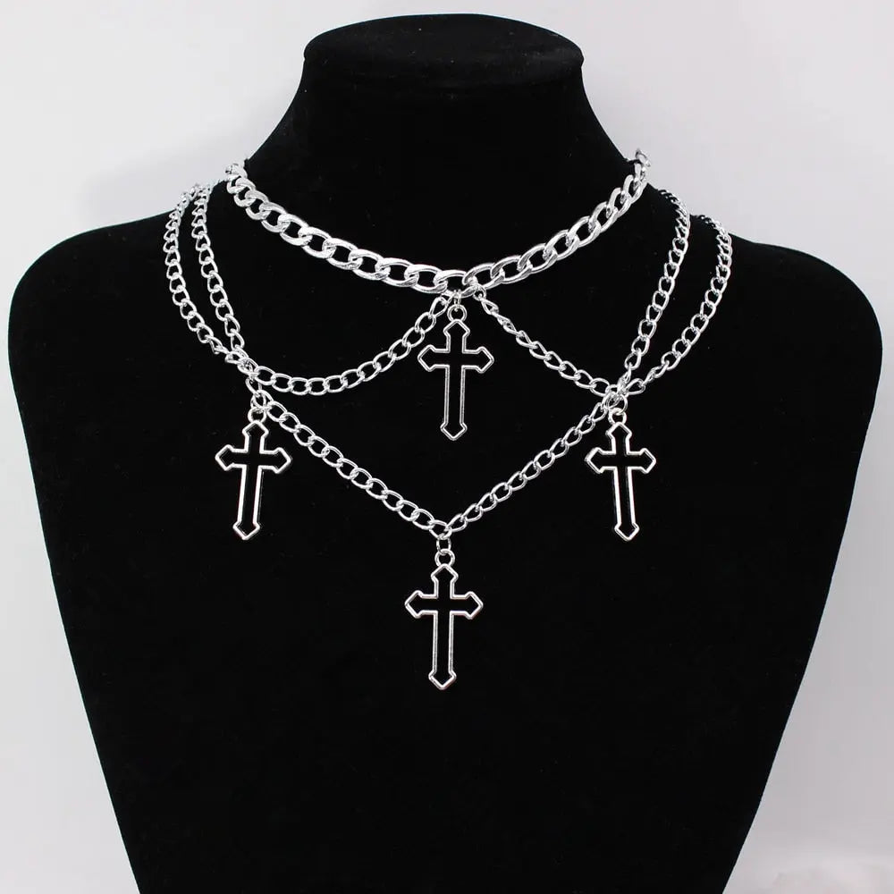 Goth Streetwear Necklaces Grunge Cross Pendants Neck Chain Indie Jewelry nowadaysfashion