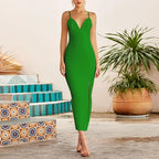 Summer Women White Bodycon Bandage Long Dresses Sexy V Neck Spaghetti Strap Evening nowadaysfashion