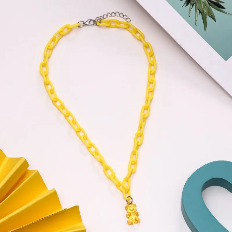 Candy Color Gummy Mini Bear Cartoon Necklace for Women Girls Birthday Jewelry Gifts nowadaysfashion