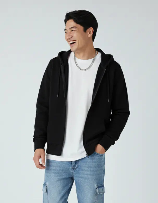 Men's heavyweight fleece zip hoodie by SpectraUSA, showing front view with hood and full zipper detail.