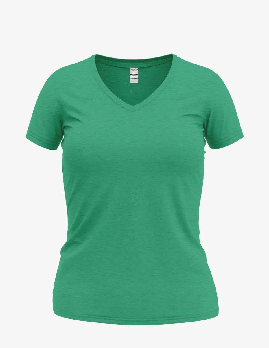 Wonder V-Neck women's top by SpectraUSA in Kelly Heather color, front view showing soft fabric and V-neck design.