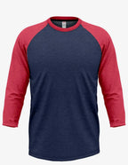 Men's Navy Heather and Red raglan sweater by SpectraUSA, featuring contrasting color sleeves and casual fit.