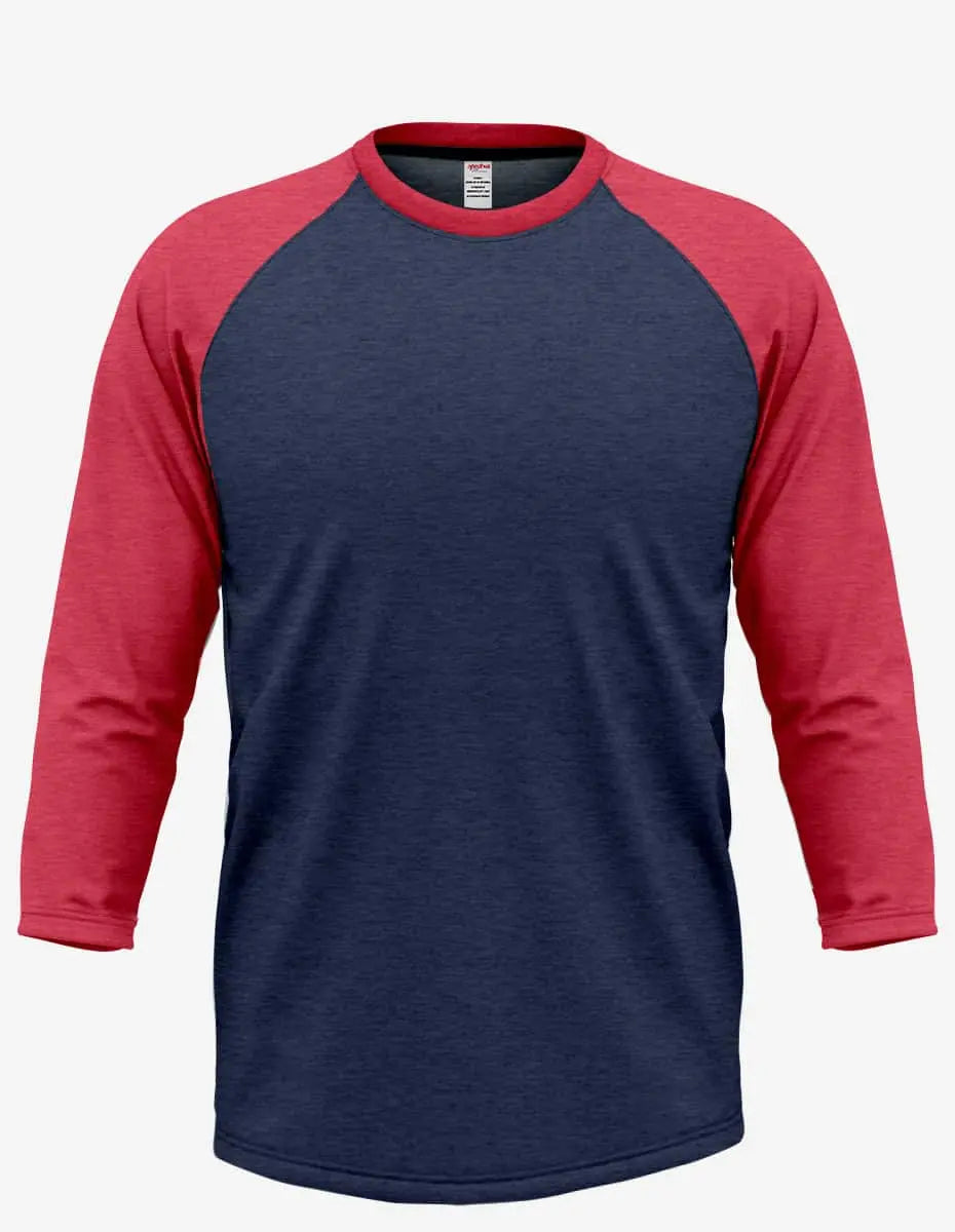 Men's Navy Heather and Red raglan sweater by SpectraUSA, featuring contrasting color sleeves and casual fit.