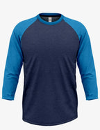 Men's navy and royal heather raglan shirt by SpectraUSA, showcasing the casual, comfortable fit and stylish color combination.