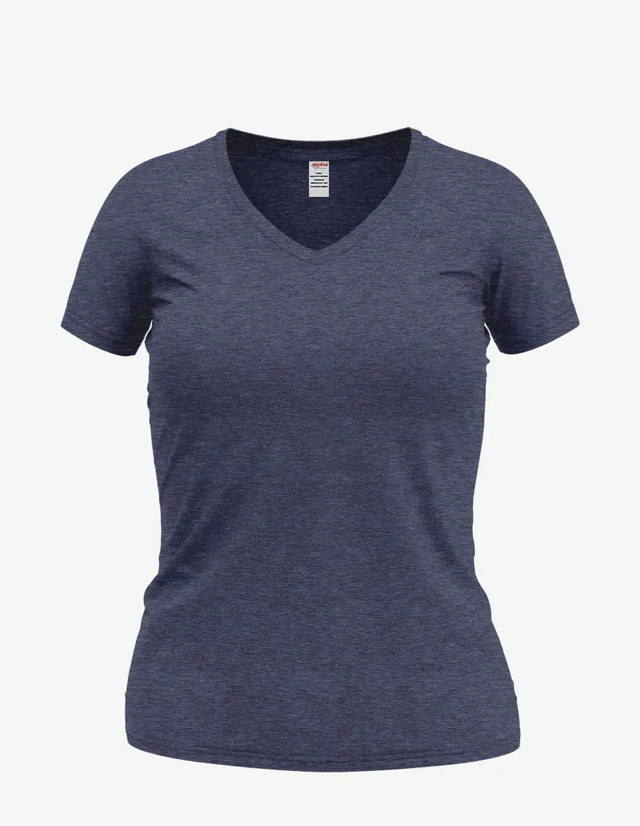 Navy-black heather Wonder V-Neck 8650 women's top by SpectraUSA, front view showing V-neckline and soft fabric texture.