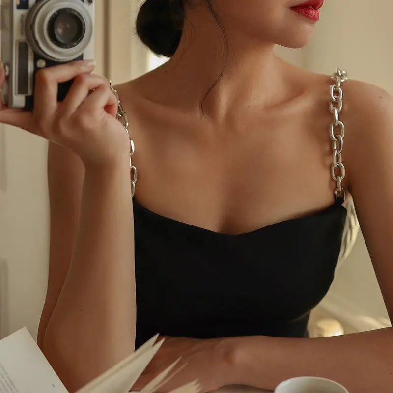 Women's Dresses Chain Strapless Sleeveless Solid Basic Split Knee-Length Bodycon 2022 nowadaysfashion
