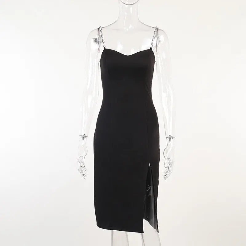 Women's Dresses Chain Strapless Sleeveless Solid Basic Split Knee-Length Bodycon 2022 nowadaysfashion