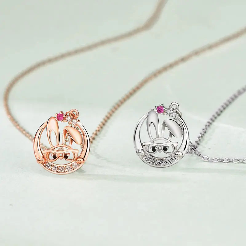 Cute Rabbit Inlaid Zircon Necklace Sterling Silver 925 Personality Clavicle Chain nowadaysfashion