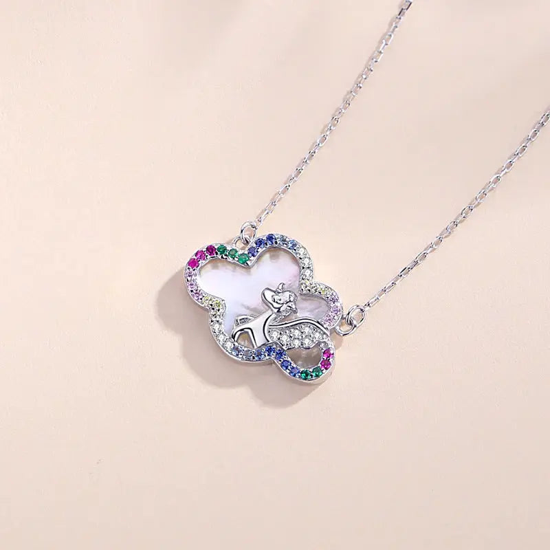S952 Sterling Silver Necklace Fashion Fritillary Colorful Cloud Unicorn Necklace nowadaysfashion