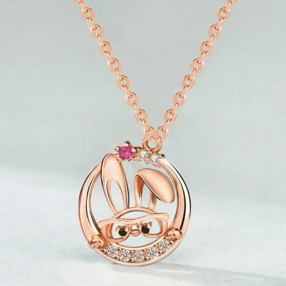 Cute Rabbit Inlaid Zircon Necklace Sterling Silver 925 Personality Clavicle Chain nowadaysfashion
