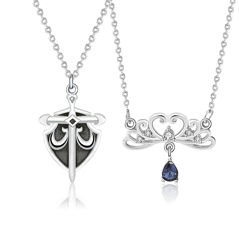 Vintage s925 Sterling Silver matching Necklace Princess and Knight Couple Necklace Valentine's Day Gift nowadaysfashion