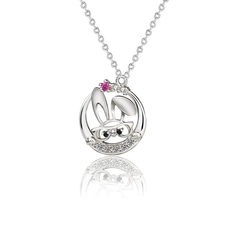 Cute Rabbit Inlaid Zircon Necklace Sterling Silver 925 Personality Clavicle Chain nowadaysfashion