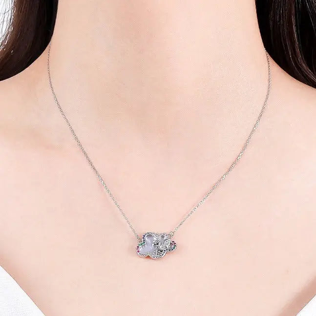 S952 Sterling Silver Necklace Fashion Fritillary Colorful Cloud Unicorn Necklace nowadaysfashion