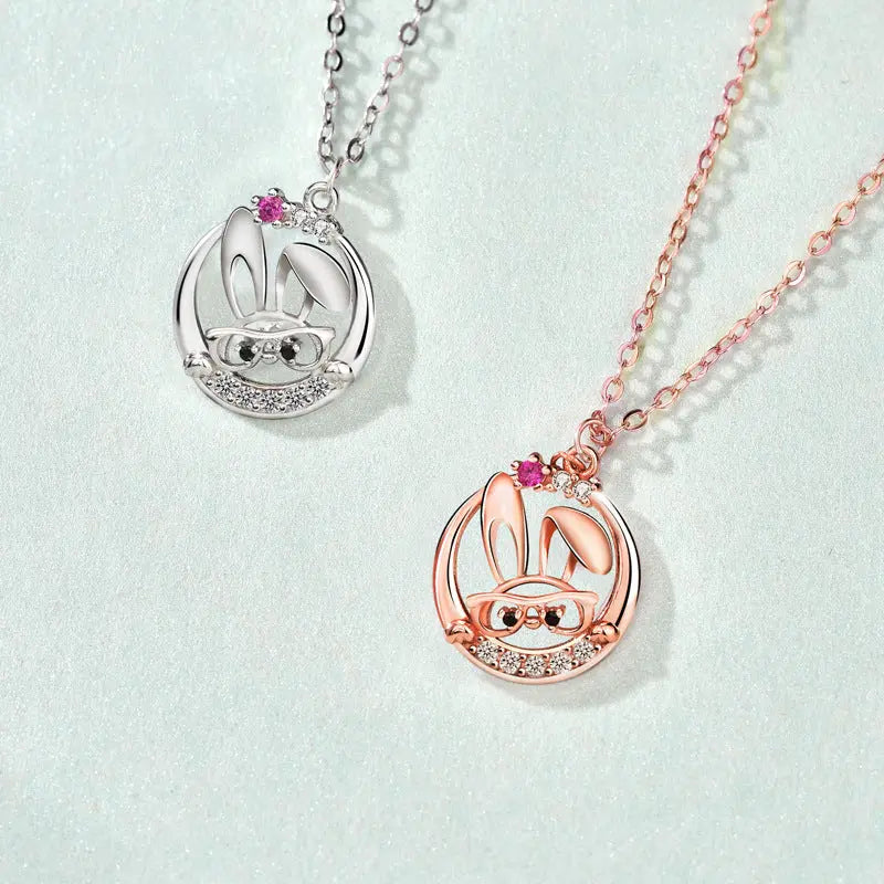 Cute Rabbit Inlaid Zircon Necklace Sterling Silver 925 Personality Clavicle Chain nowadaysfashion