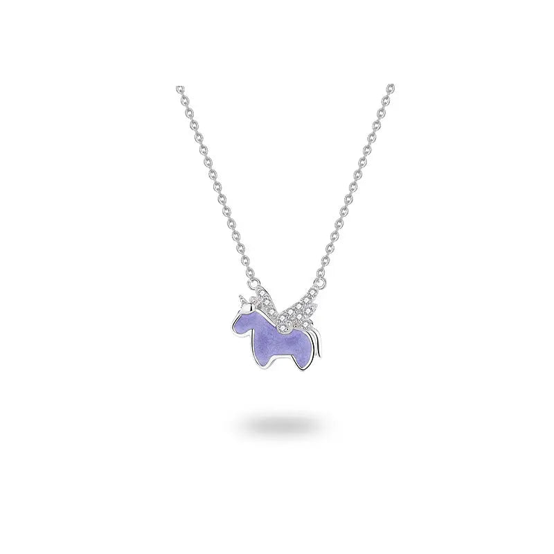 Cartoon Unicorn Necklace Women's Sterling Silver Clavicle Chain Cold Enamel Pendant nowadaysfashion