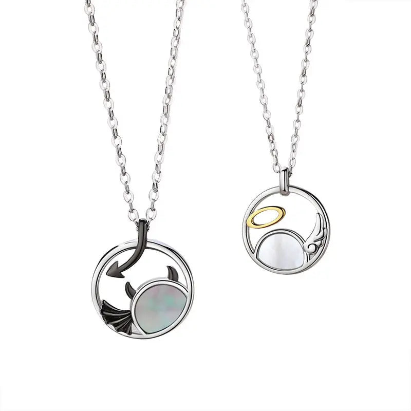 Pair of Devil and Angel matching Necklace Sterling Silver 2022 Cartoon Ring Hollow Couple Necklace Pendant nowadaysfashion