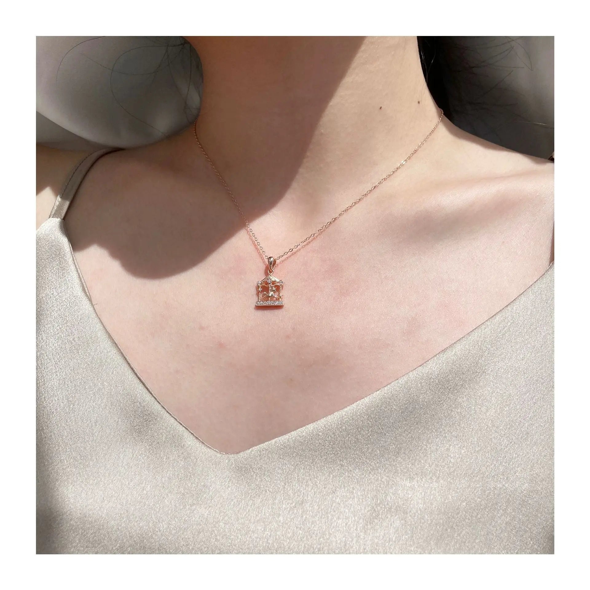 925 silver color gold necklace micro-set zircon accessories female carousel clavicle chain nowadaysfashion