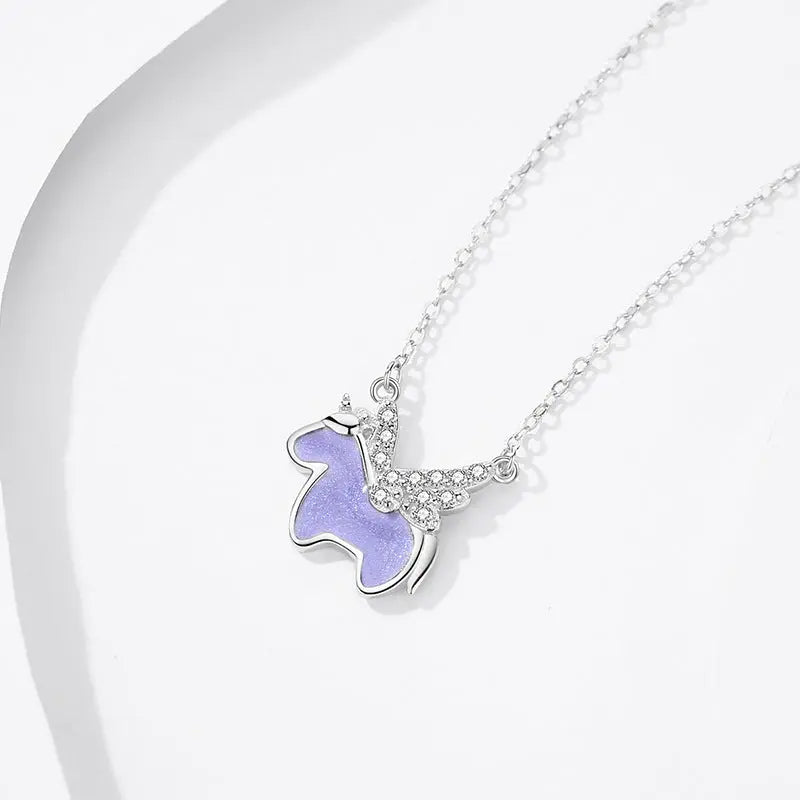Cartoon Unicorn Necklace Women's Sterling Silver Clavicle Chain Cold Enamel Pendant nowadaysfashion