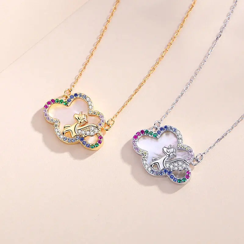 S952 Sterling Silver Necklace Fashion Fritillary Colorful Cloud Unicorn Necklace nowadaysfashion