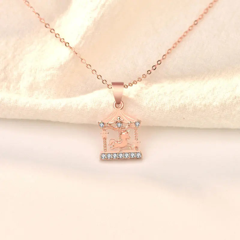 925 silver color gold necklace micro-set zircon accessories female carousel clavicle chain nowadaysfashion