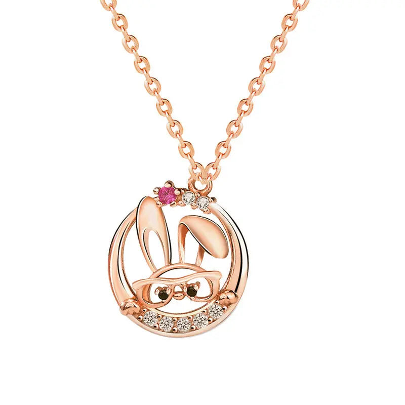 Cute Rabbit Inlaid Zircon Necklace Sterling Silver 925 Personality Clavicle Chain nowadaysfashion