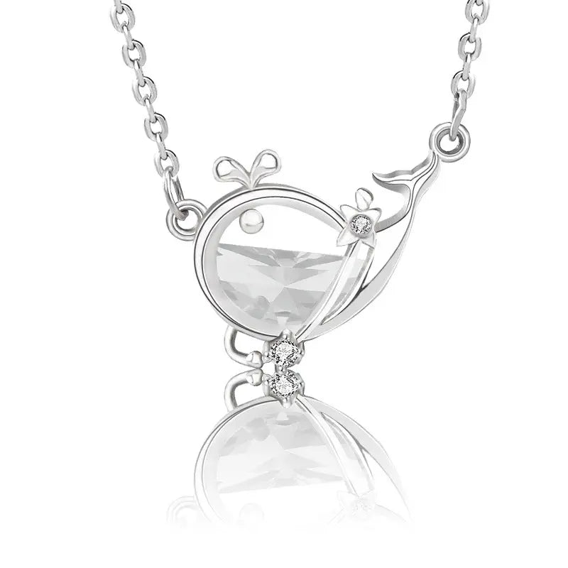 s925 Silver Sea Blue Half Moon Zircon Whale Necklace nowadaysfashion